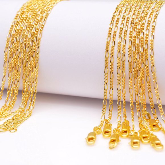 18K Yellow Gold Filled Figaro Chain Necklace Stamp Tag 22" Length - Picture 2 of 4